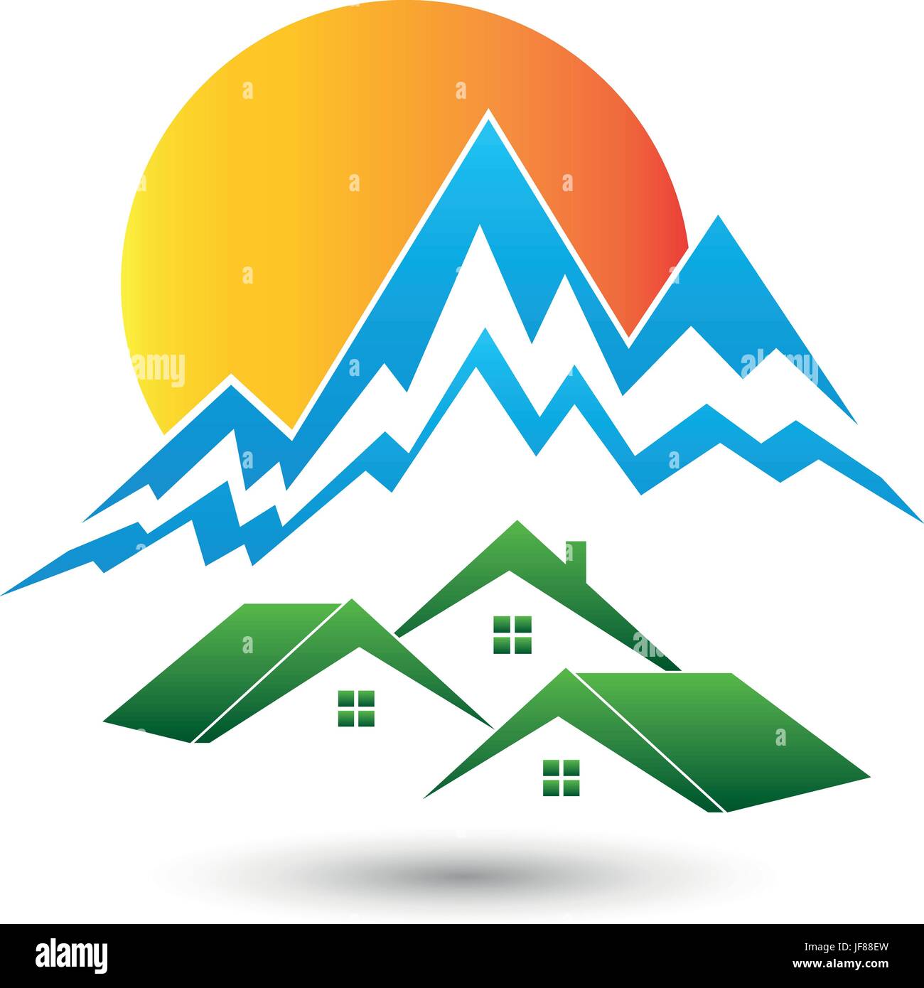 houses, mountains, real estate, logogram, huts, estate agent, shine, shines, Stock Vector