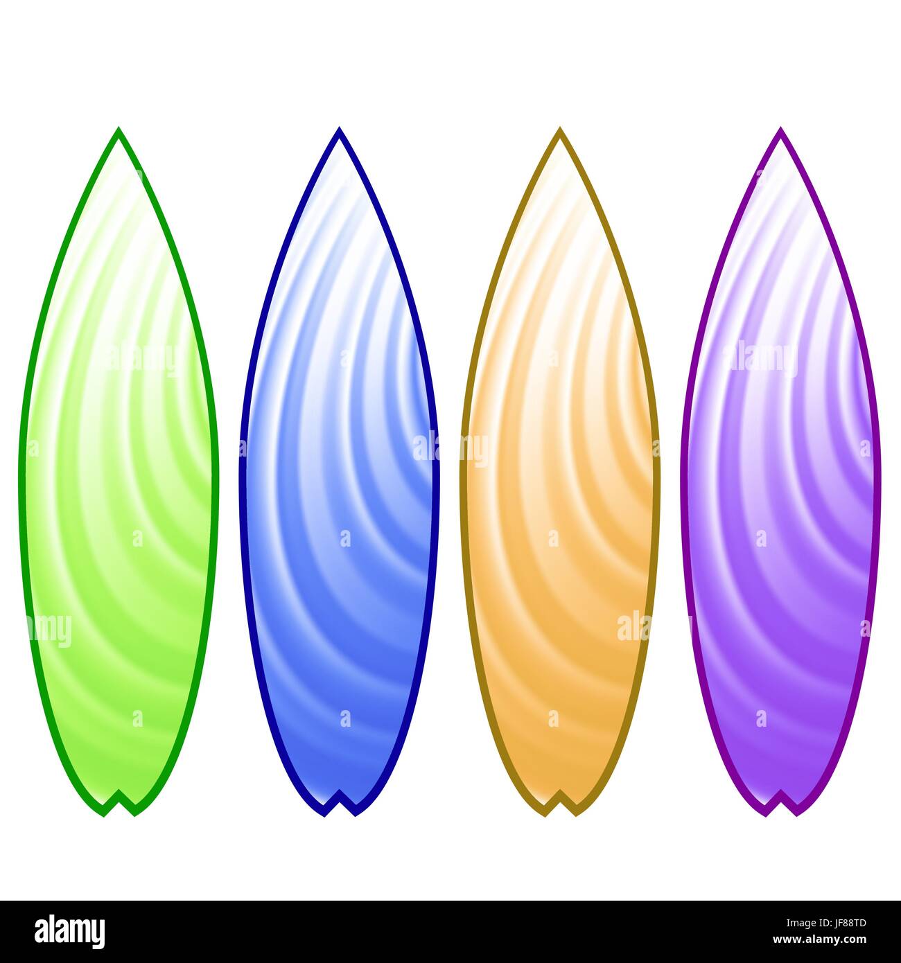 Set of Colorful Surfboards Isolated on White Background Stock Vector
