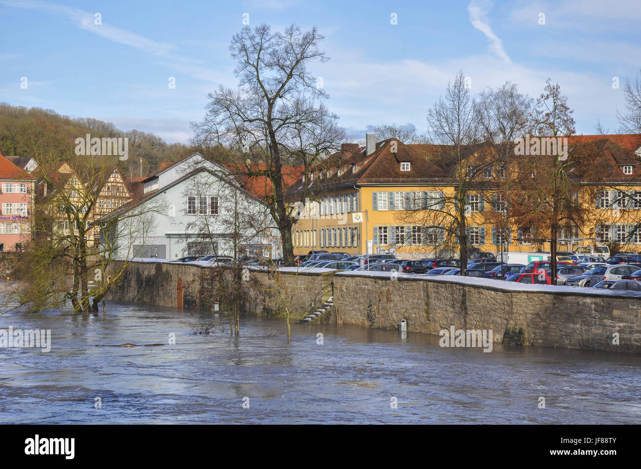 Floodwaters in Schwaebisch Hall Stock Photo