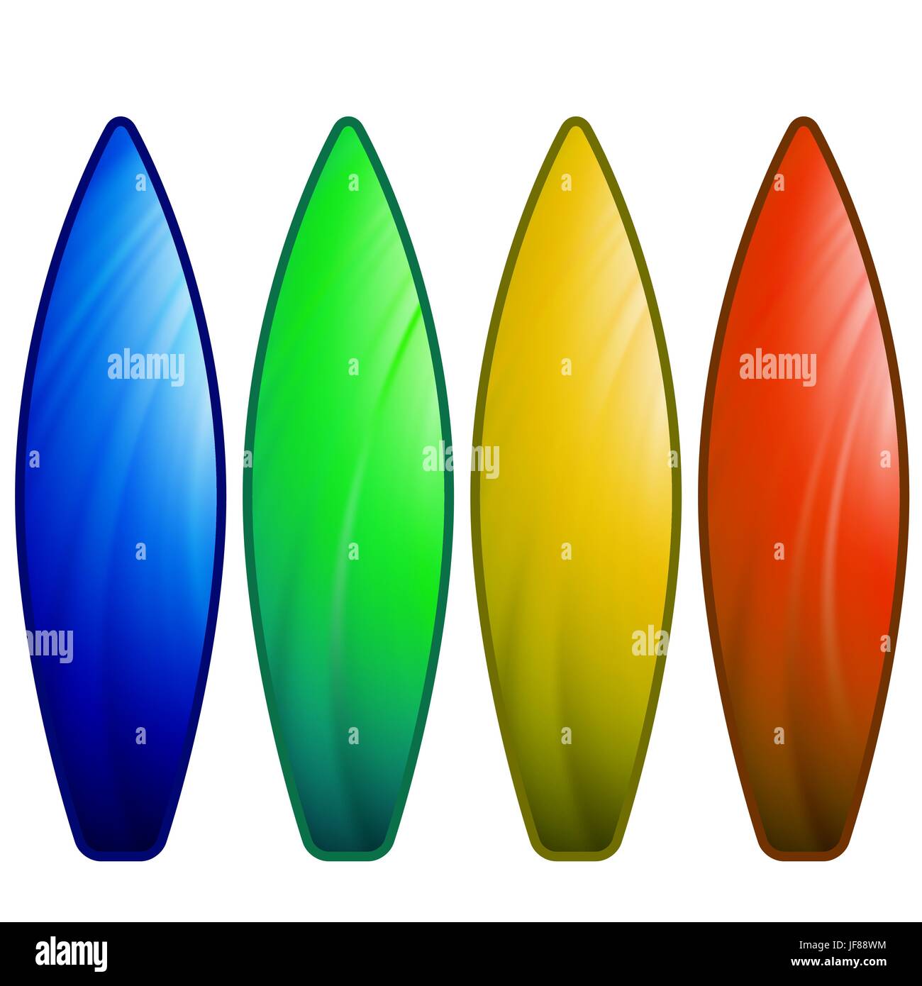 Set of Colorful Surfboards Isolated on White Background Stock Vector