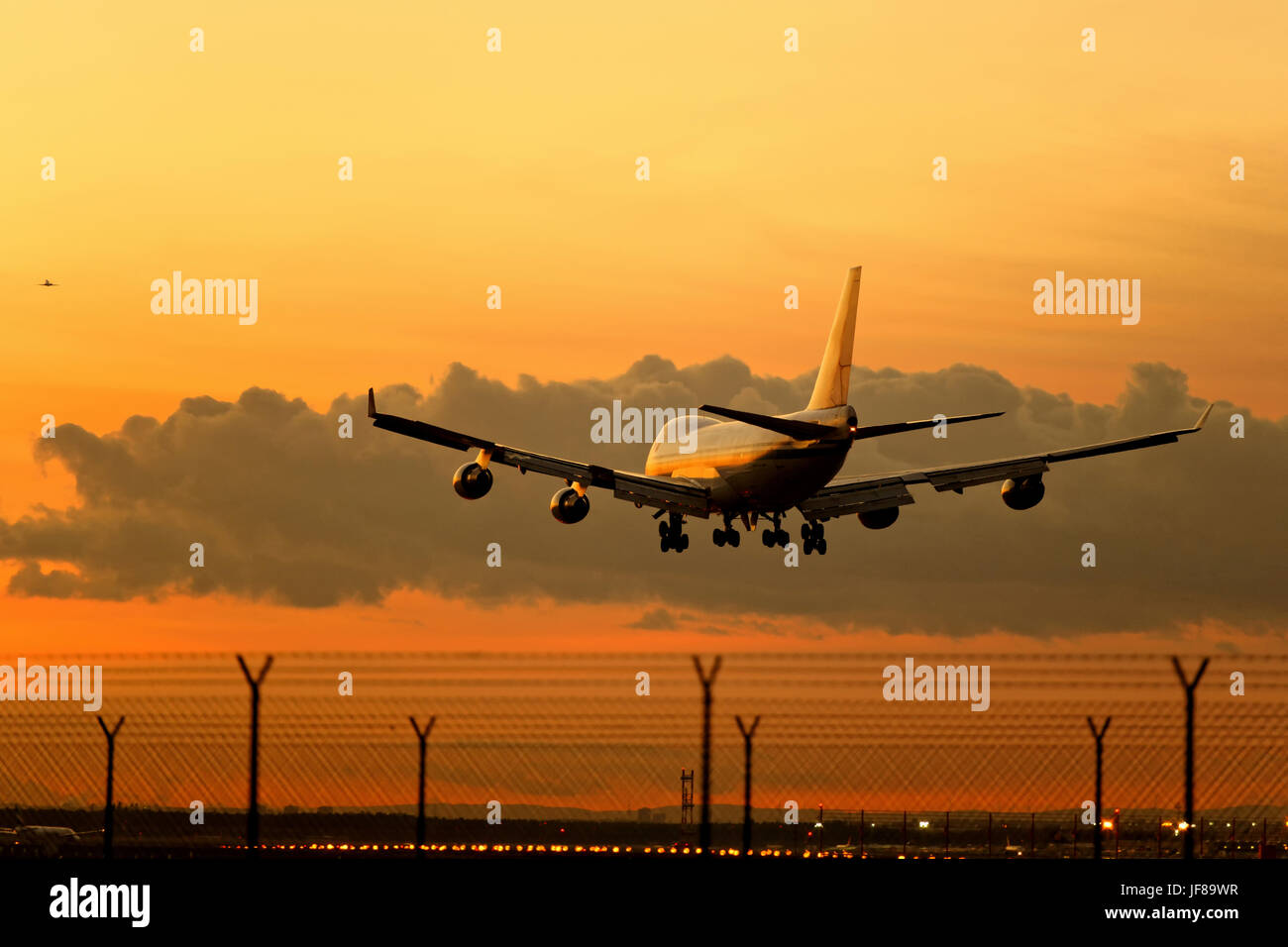 aircraft landing in Frankfurt Stock Photo