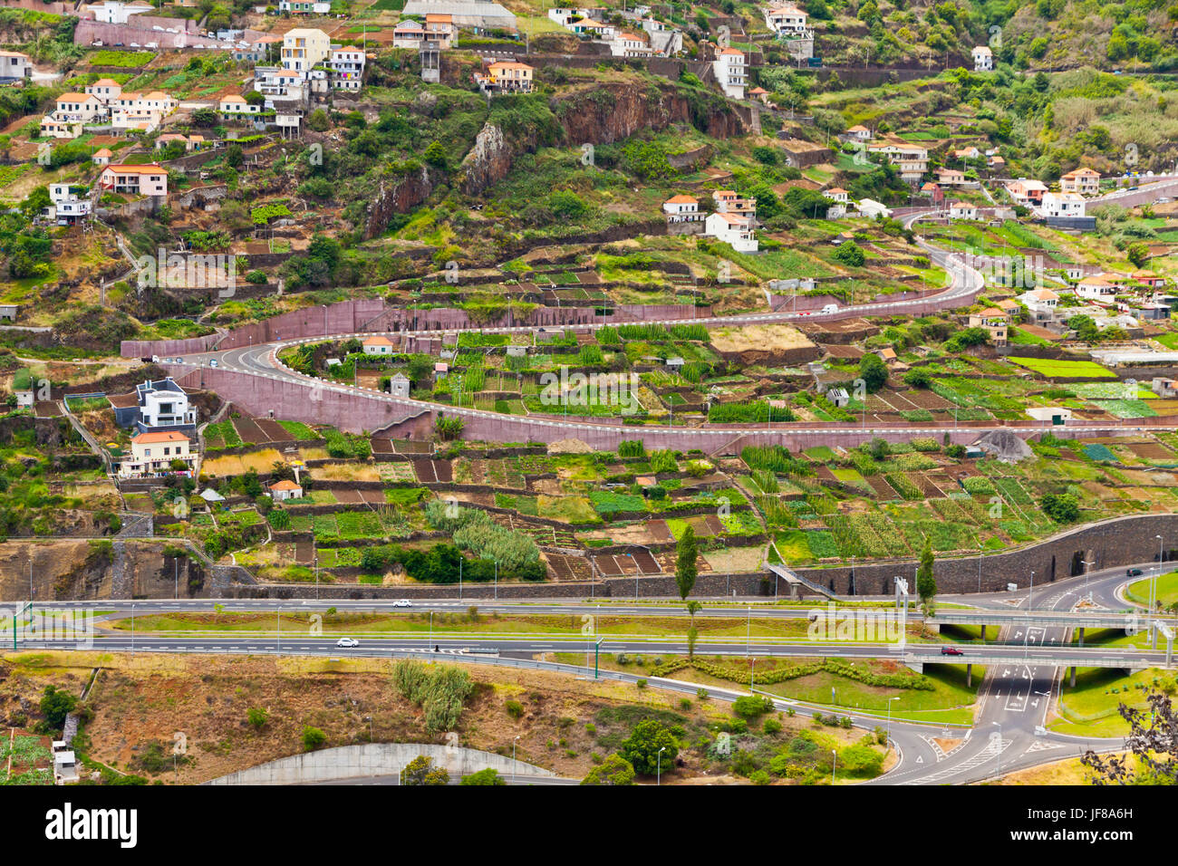 Scenic mountain highway roads on Madeira island, Portugal Stock Photo
