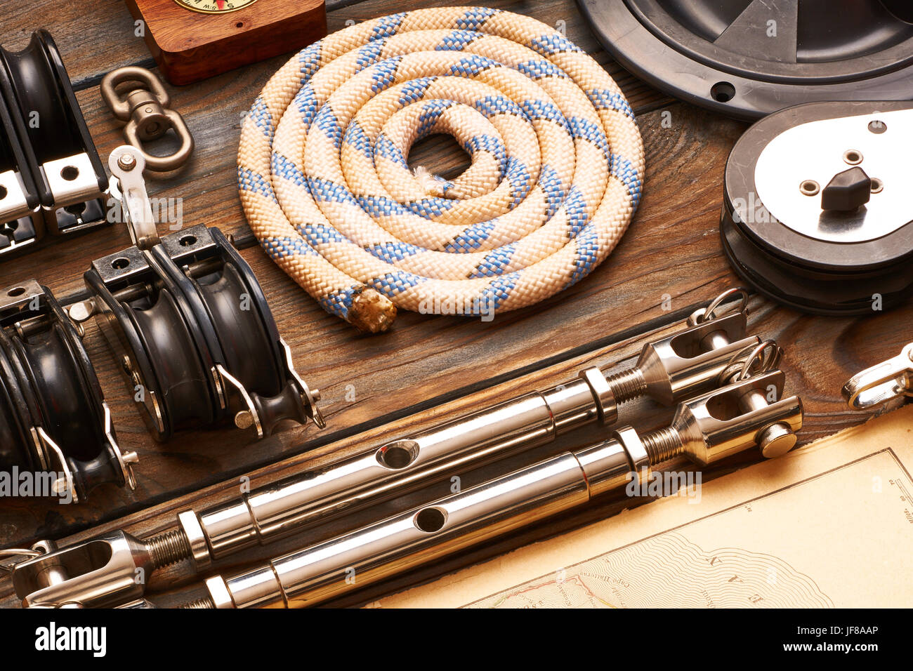 Sailing yacht rigging equipment Stock Photo Alamy