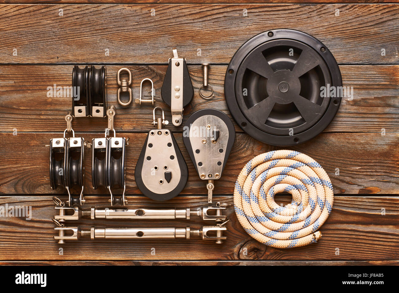 Sailing yacht rigging equipment Stock Photo Alamy