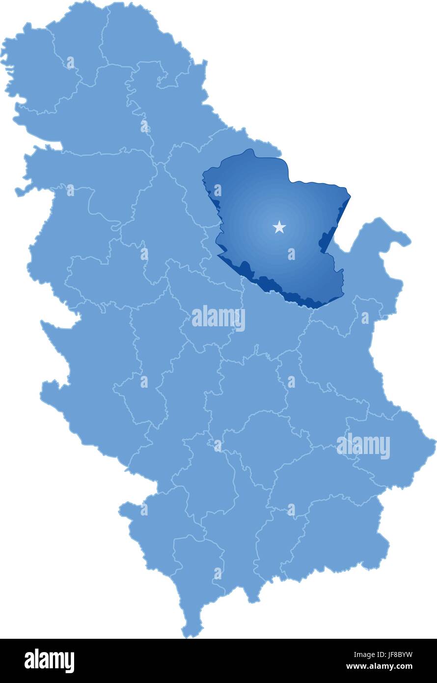 Map of Serbia, Subdivision Branicevo District Stock Vector