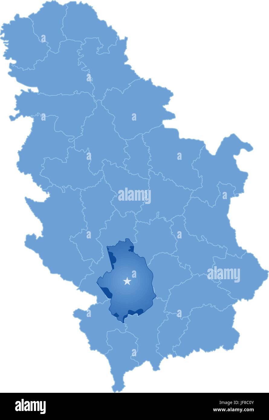 Map of Serbia, Subdivision Kosovska-Mitrovica District Stock Vector