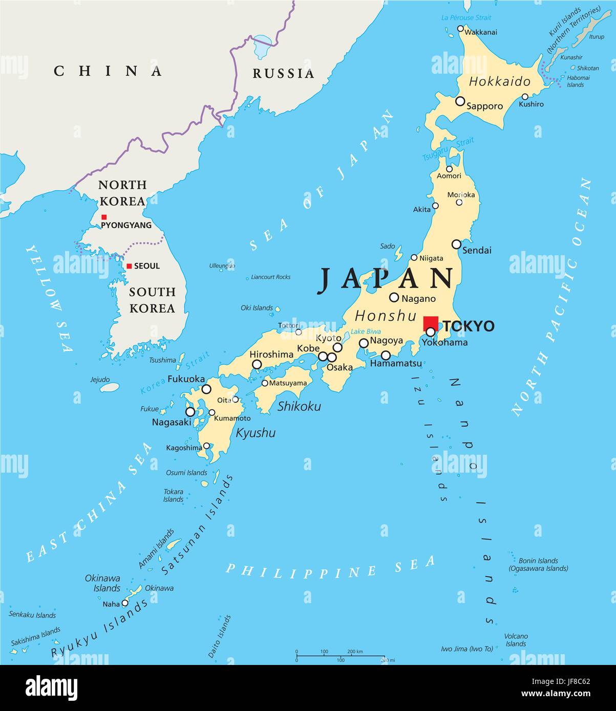 Japan Political Map Stock Vector