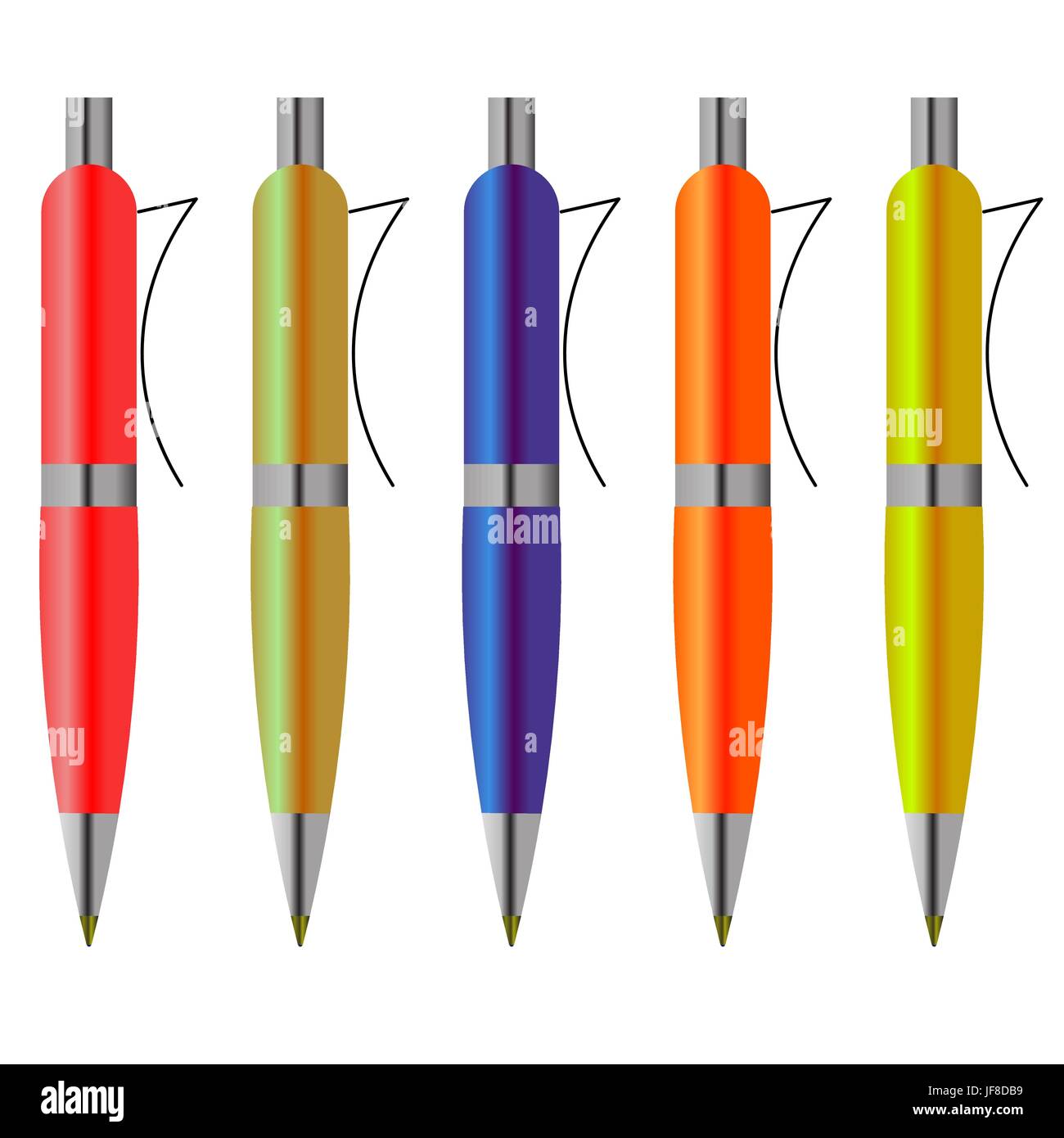 Set of Colorful Pens Isolated on White Background Stock Vector