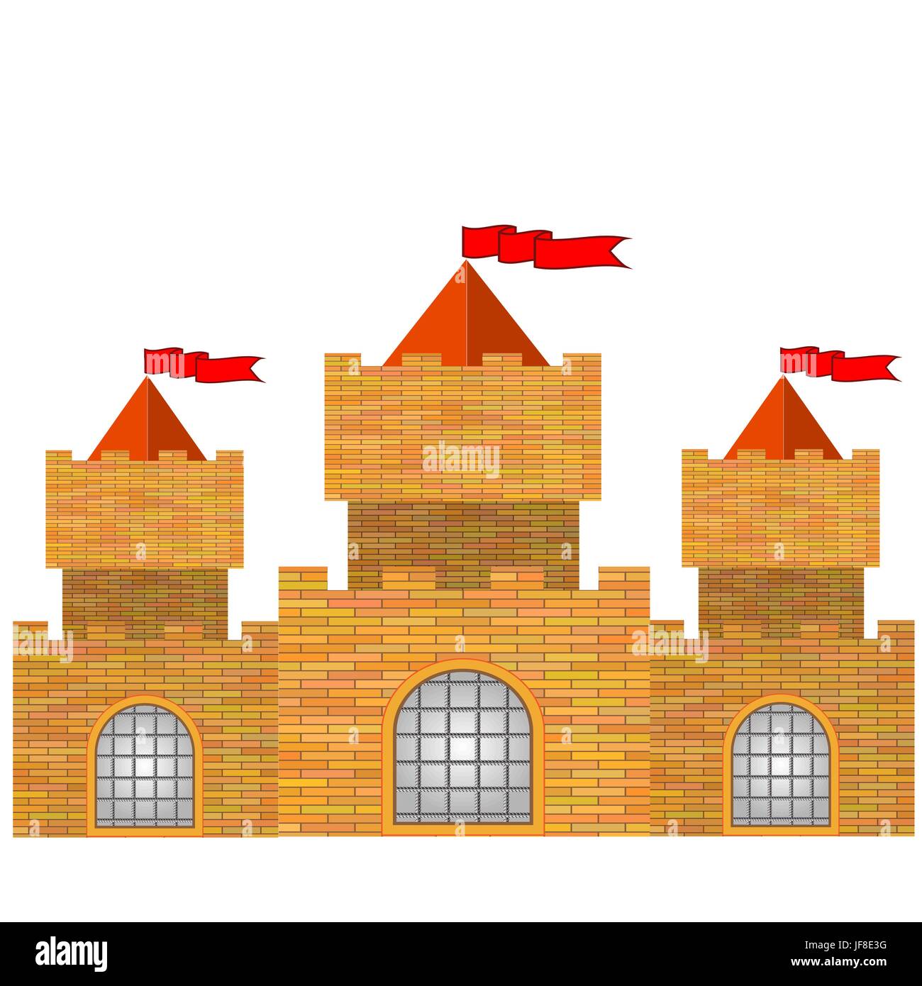 Red Brick Castle Isolated on White Background Stock Vector