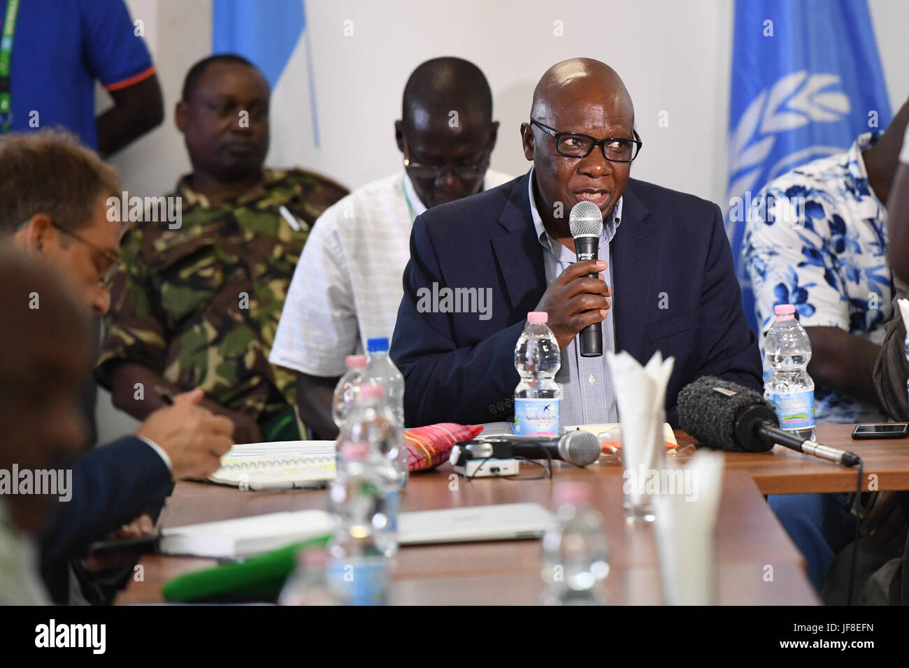 Raisedon Zenenga, the Deputy Special Representative of the UN Secretary-General (DSRSG) for Somalia, speaks during a meeting of the African Union-United Nations, Federal Government of Somalia joint assessment mission in Mogadishu, Somalia on May 21, 2017. AMISOM Photo / Omar Abdisalan Stock Photo