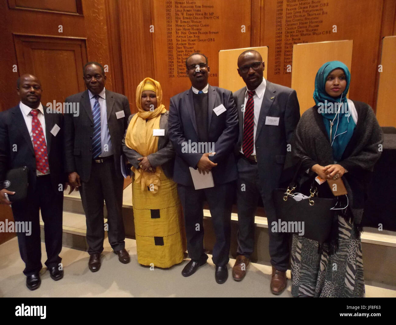 Ambassador Francisco Madeira, the Special Representative of the Chairperson of the African Union Commission (SRCC) for Somalia in a group photo with senior officials of the African Union Mission in Somalia (AMISOM) and members of the Somali community in London. This was during a public engagement with the Diaspora Somali community on May 12, 2017. AMISOM Photo Stock Photo