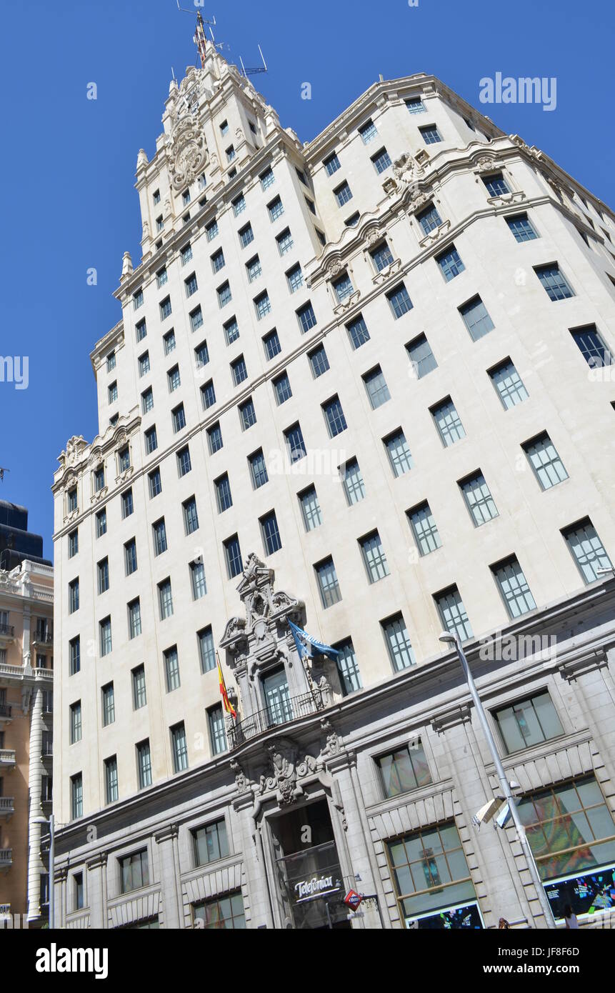 Street View of Telefonica Office Building in Madrid, Spain Stock Photo