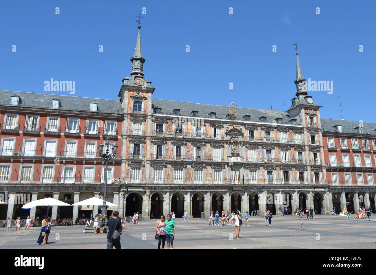 Street Side View of La Casa de la Panadería in Plaza Mayor in Madrid, Spain Stock Photo