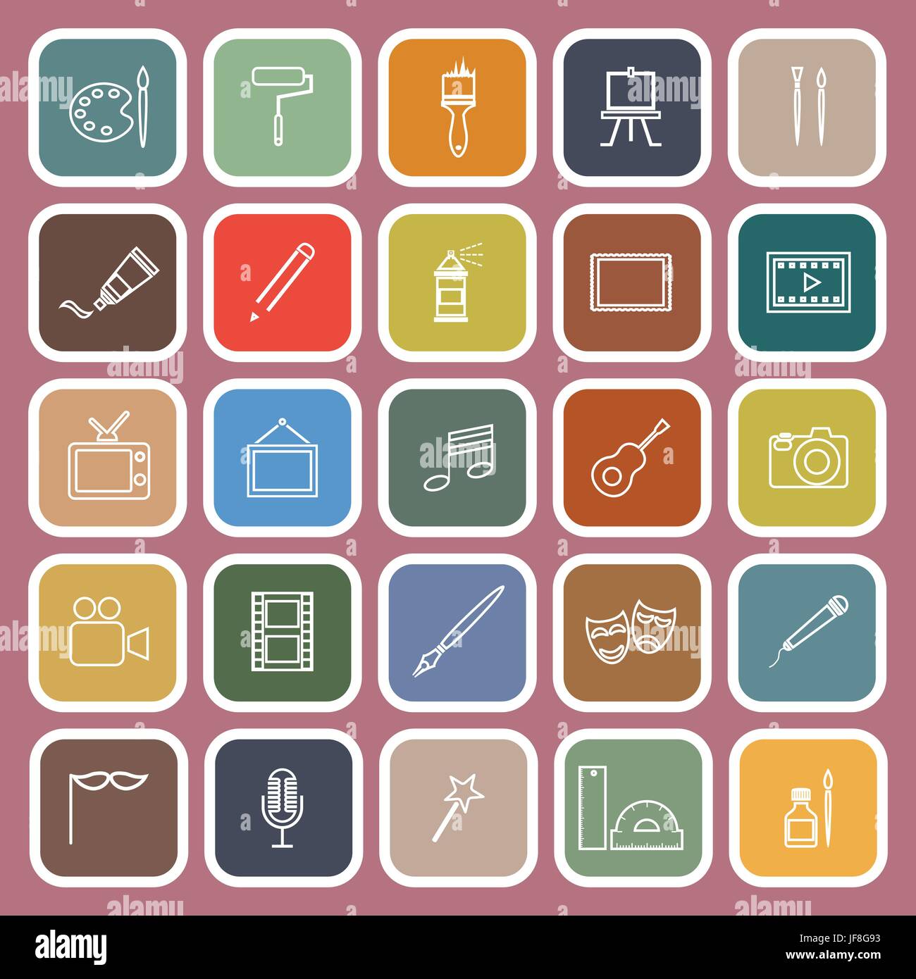 Art line flat icons on red background Stock Vector Image & Art - Alamy