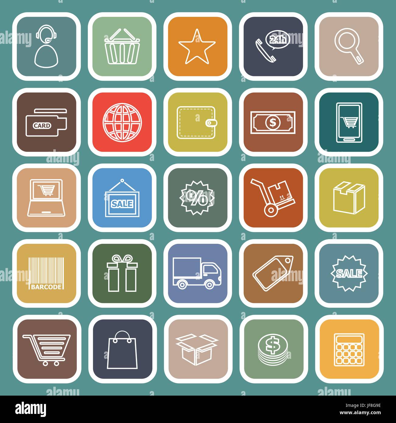 E-commerce line flat icons on green background Stock Vector Image & Art ...