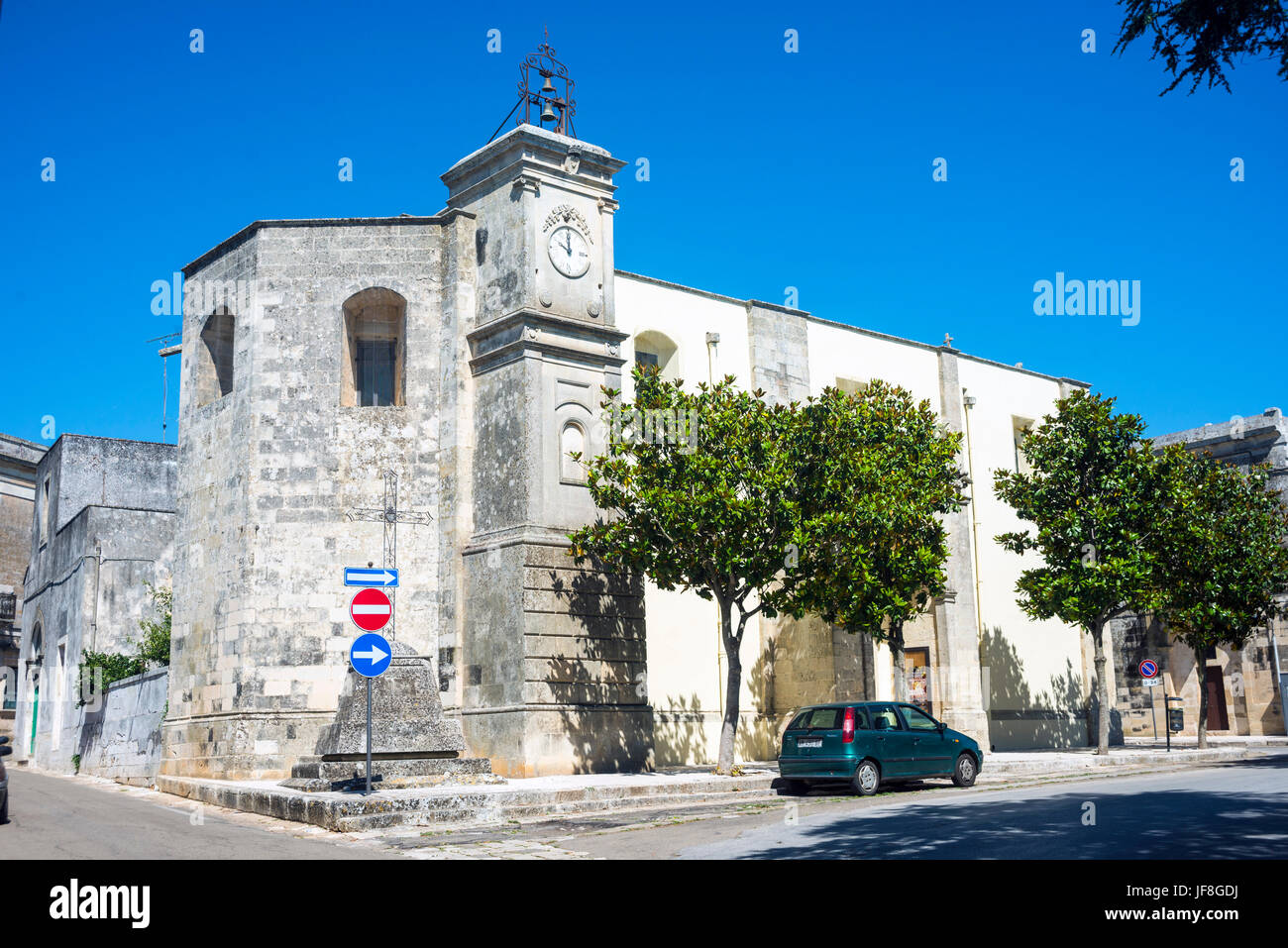 Specchia Gallone is a small village in the Province of Lecce, Puglia, Italy. The parish church sits in the centre of the village. Stock Photo