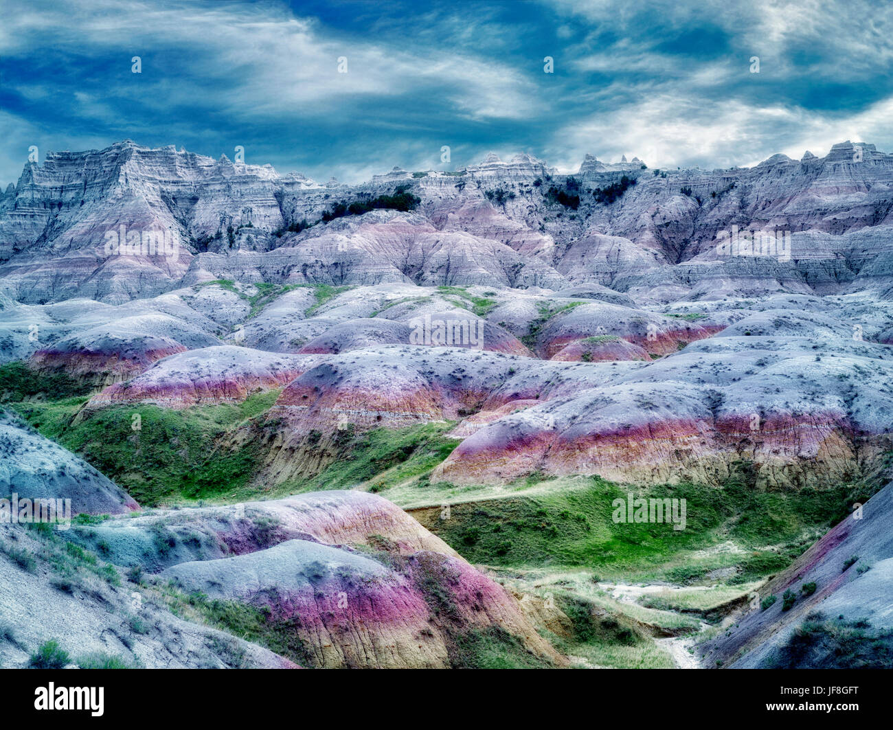 Colorful formations in Badlands National Park, South Dakota Stock Photo