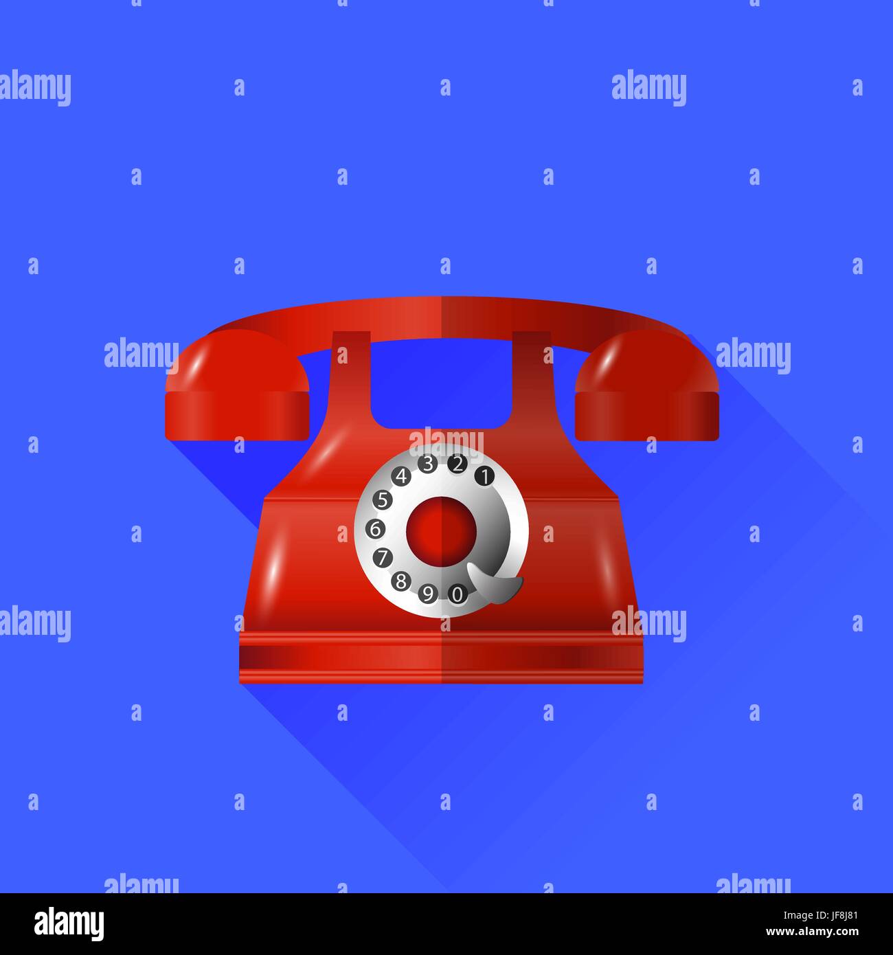 Old Classic Red Phone Icon Isolated on Blue Background Stock Vector