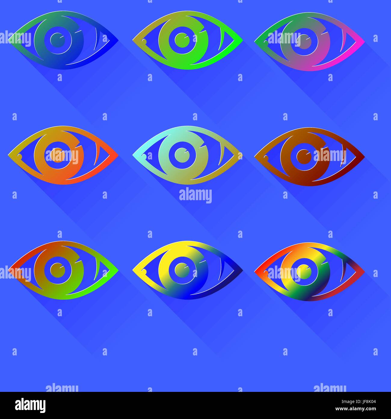 Set of Colored Eye Icons Isolated on Blue Background Stock Vector Image ...