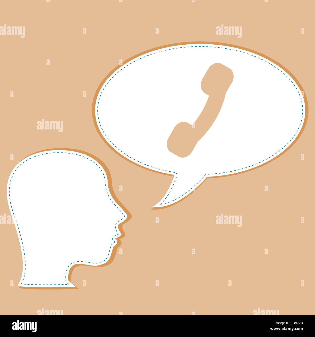 Head and phone handset on speech bubbles Stock Photo
