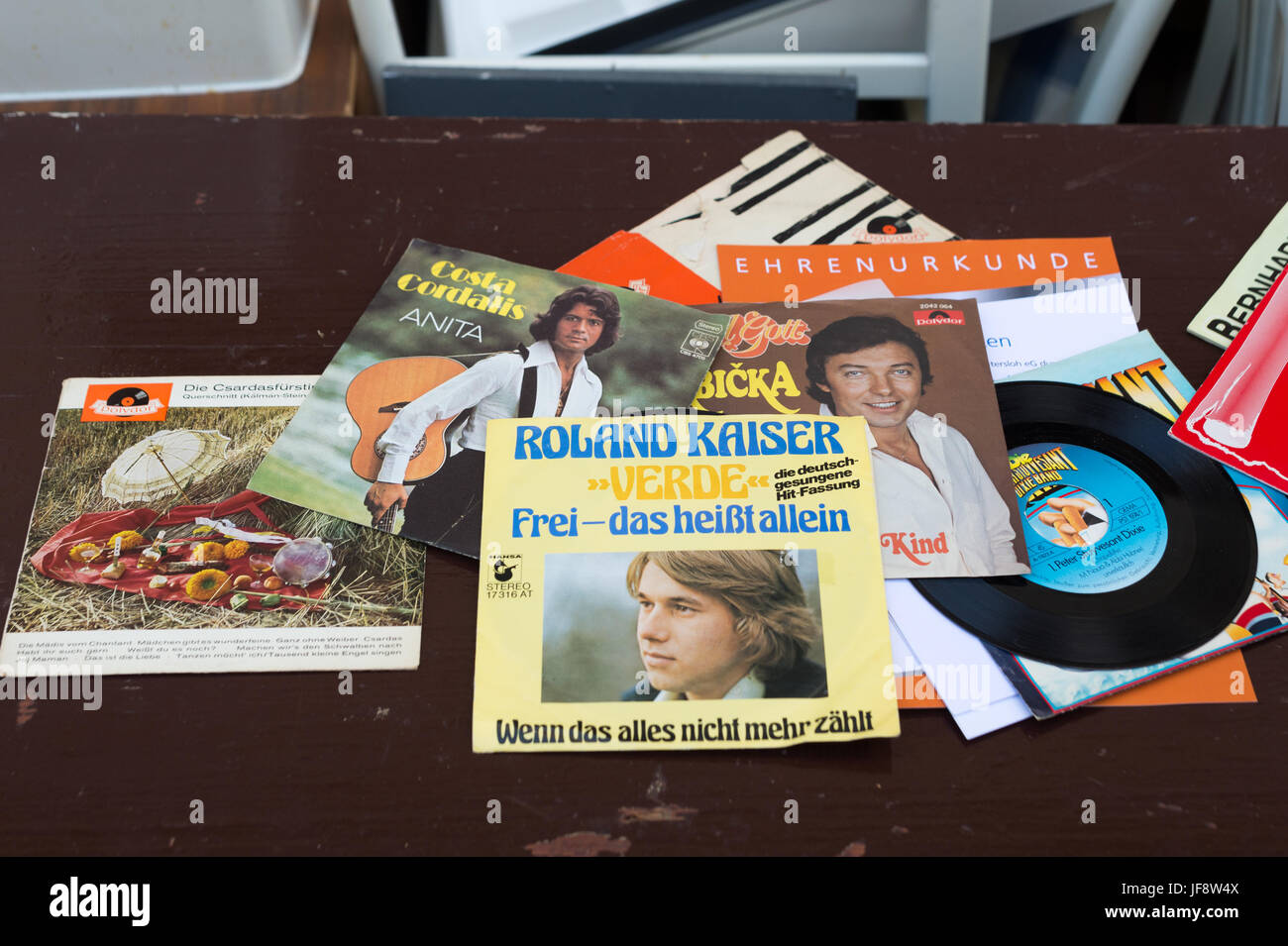 A selection of German vinyl records Stock Photo