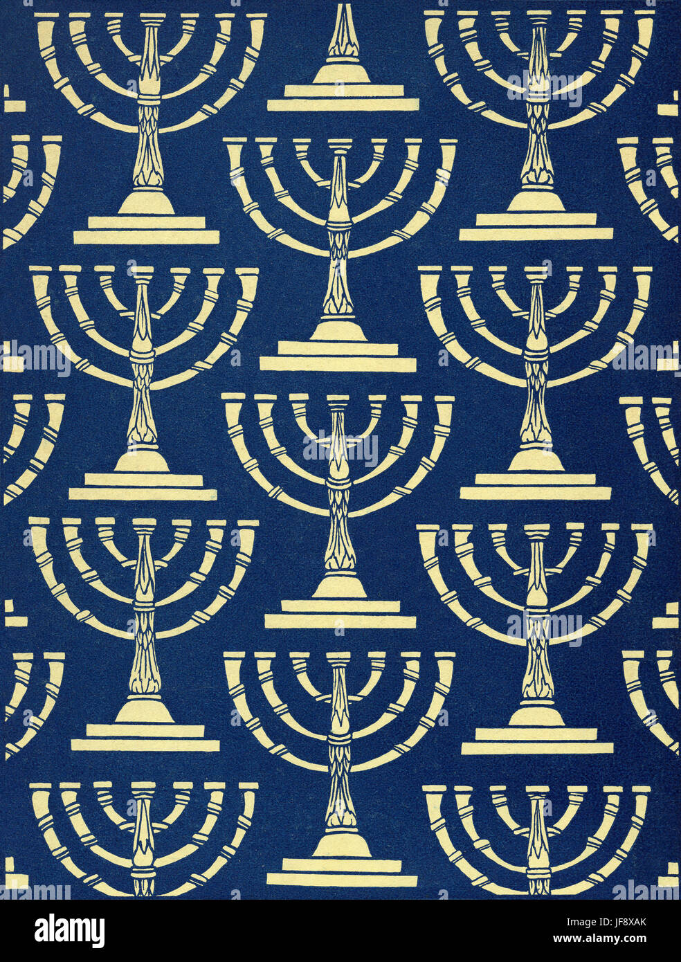 Ephraim Moses Lilien illustration of  seven branched candlestick (Menorah) used in Temple times. b. 1874 (Galicia) – d.1925 (Germany). Stock Photo