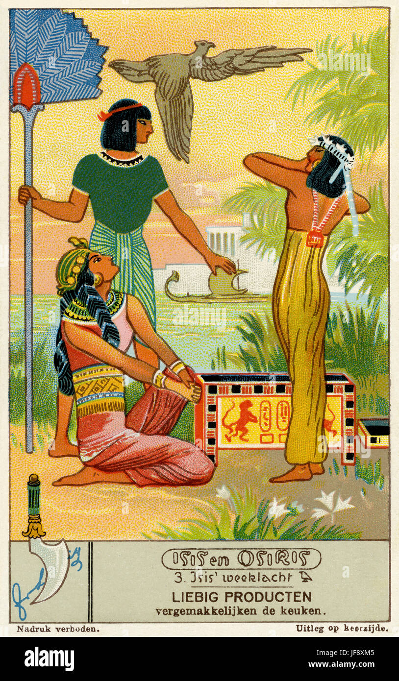 Lamentation of Isis. Isis and Osiris. Liebig collectors' card 1933 Stock Photo