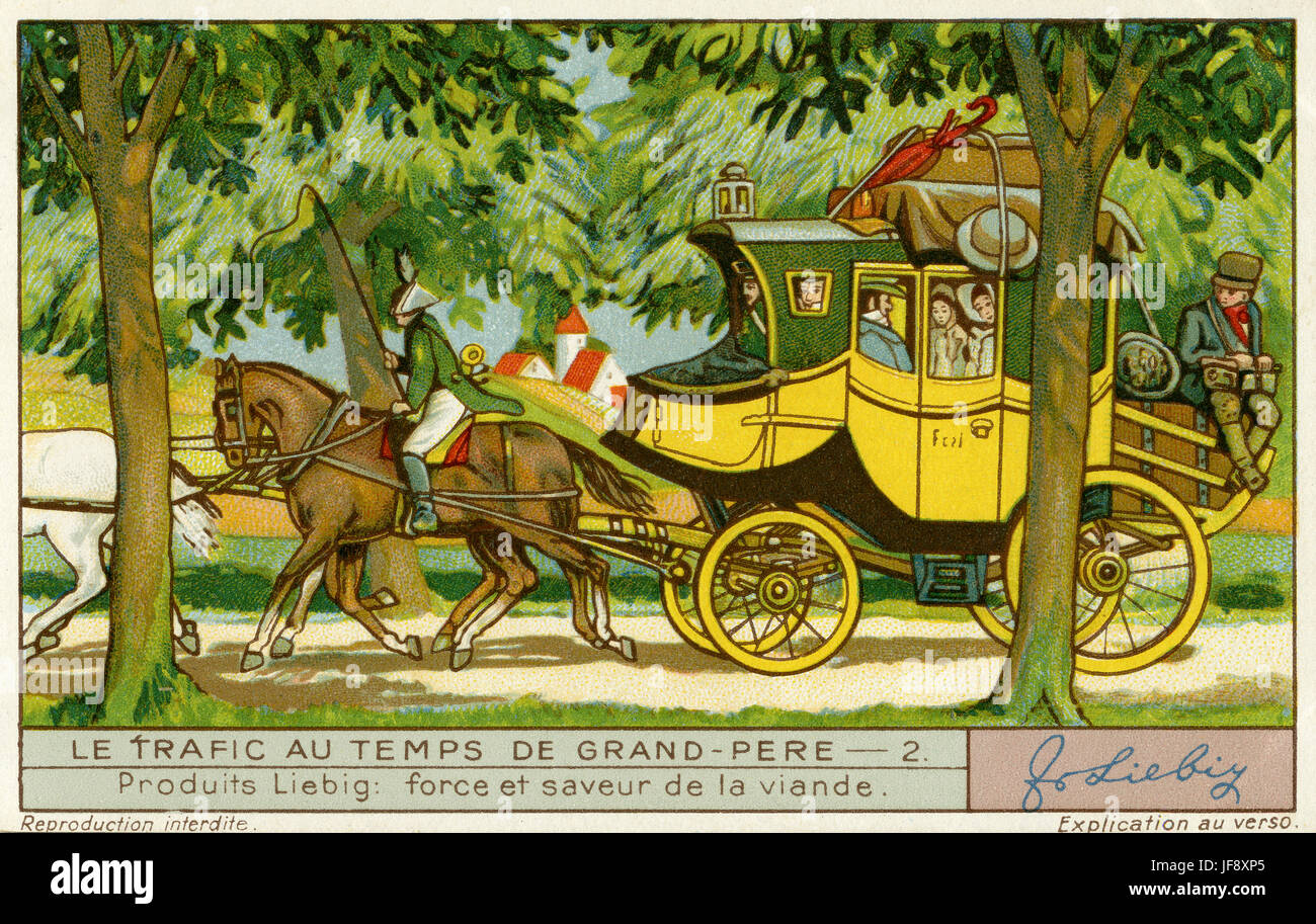 Post chaise / carriage. Historical modes of transport. Liebig collectors'  card 1935 Stock Photo - Alamy