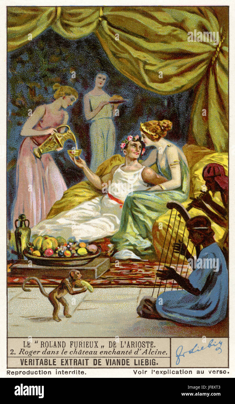 Orlando held captive on the enchanted island of the sorceress Alcina. Orlando Furioso, epic poem by Ludovico Ariosto. Liebig collectors' card 1936 Stock Photo