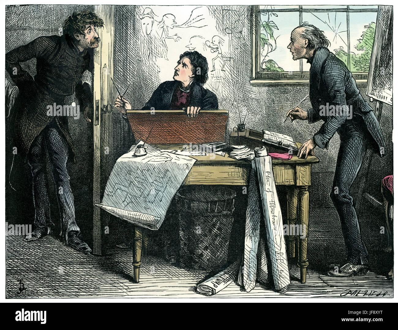 Martin Chuzzlewit, novel by Charles Dickens (7 February 1812 – 9 June 1870). Chapter 7: Martin and Tom Pinch meet Mr. Tigg - 'You're a pair of Whittingtons, gents, without the cat'. Illustration by Fred Barnard (16 May 1846 – 28 September 1896) Stock Photo