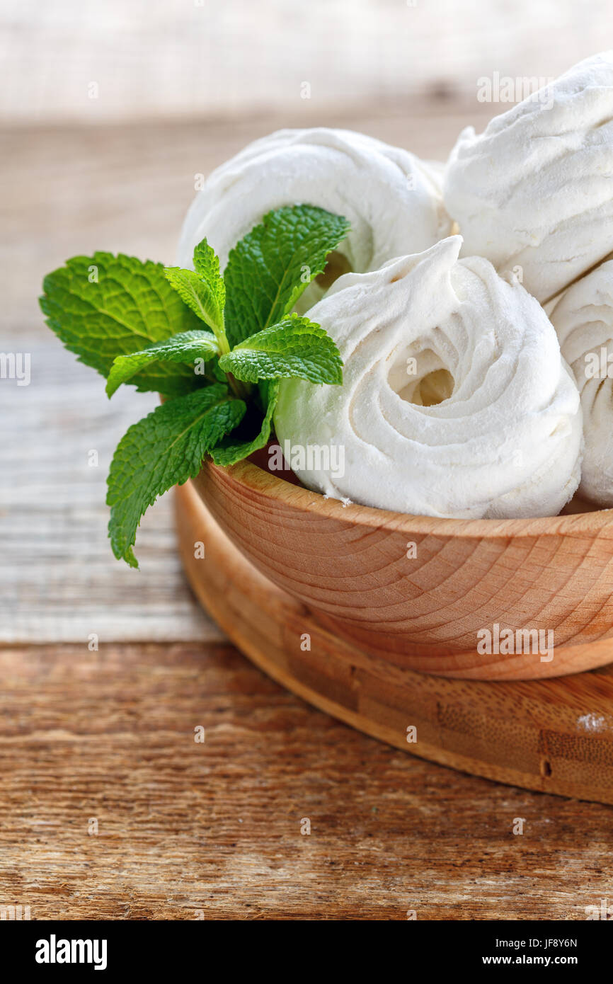 Fresh marshmallows and fragrant mint. Stock Photo