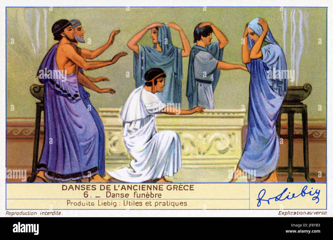 Funeral dance. Dances of ancient Greece. Liebig collectors card, 1942