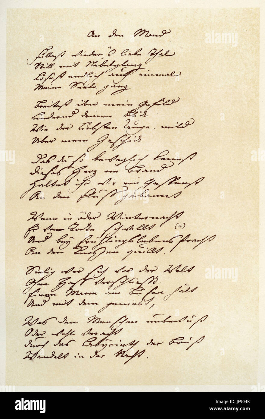 An den Mond, poem by Johann Wolfgang von Goethe written for Charlotte von Stein, handwritten manuscript Stock Photo