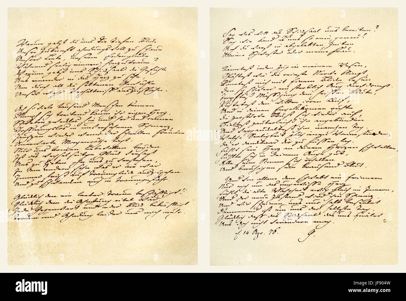 Handwritten poem from Johann Wolfgang von Goethe to Charlotte von Stein, 1776 - 'Warum gabst du uns die tiefen Blicke' Stock Photo
