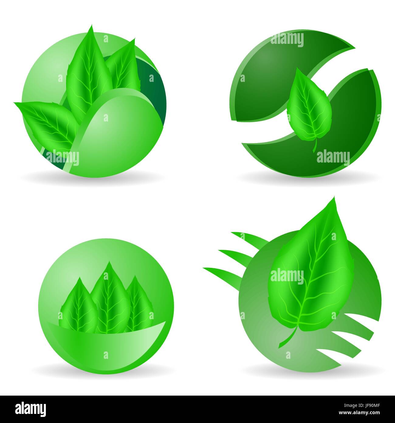 Set of Green Leaves Icons Isolated on White Background Stock Vector ...