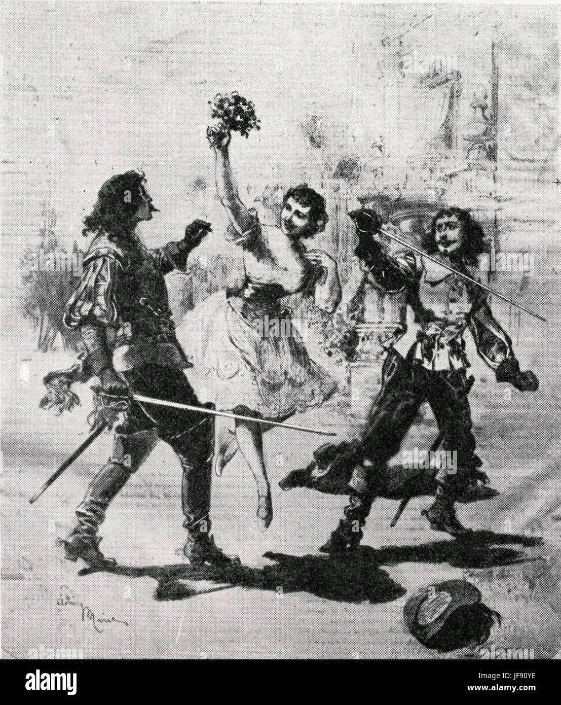 Namouna - pas des epees (sword dance). Scene from the ballet Namouna by Lalo, engraving after an illustration by Adrien Marie. French composer of Spanish descent,  27 January 1823 - 22 April 1892. Stock Photo