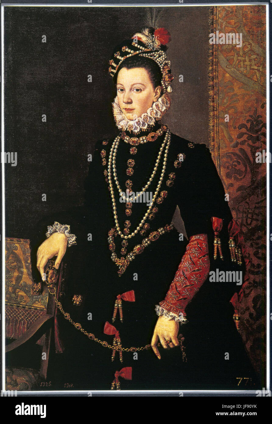 Isabel de Valois / Queen Elizabeth of Valois (3rd of wife of Philip II) -after  painting by Alonso Sanchez Coello. Character in Guiseppe Verdi 's opera 'Don Carlos'.  ASC, Spanish artist: 1531-1588. Don Carlo. Stock Photo