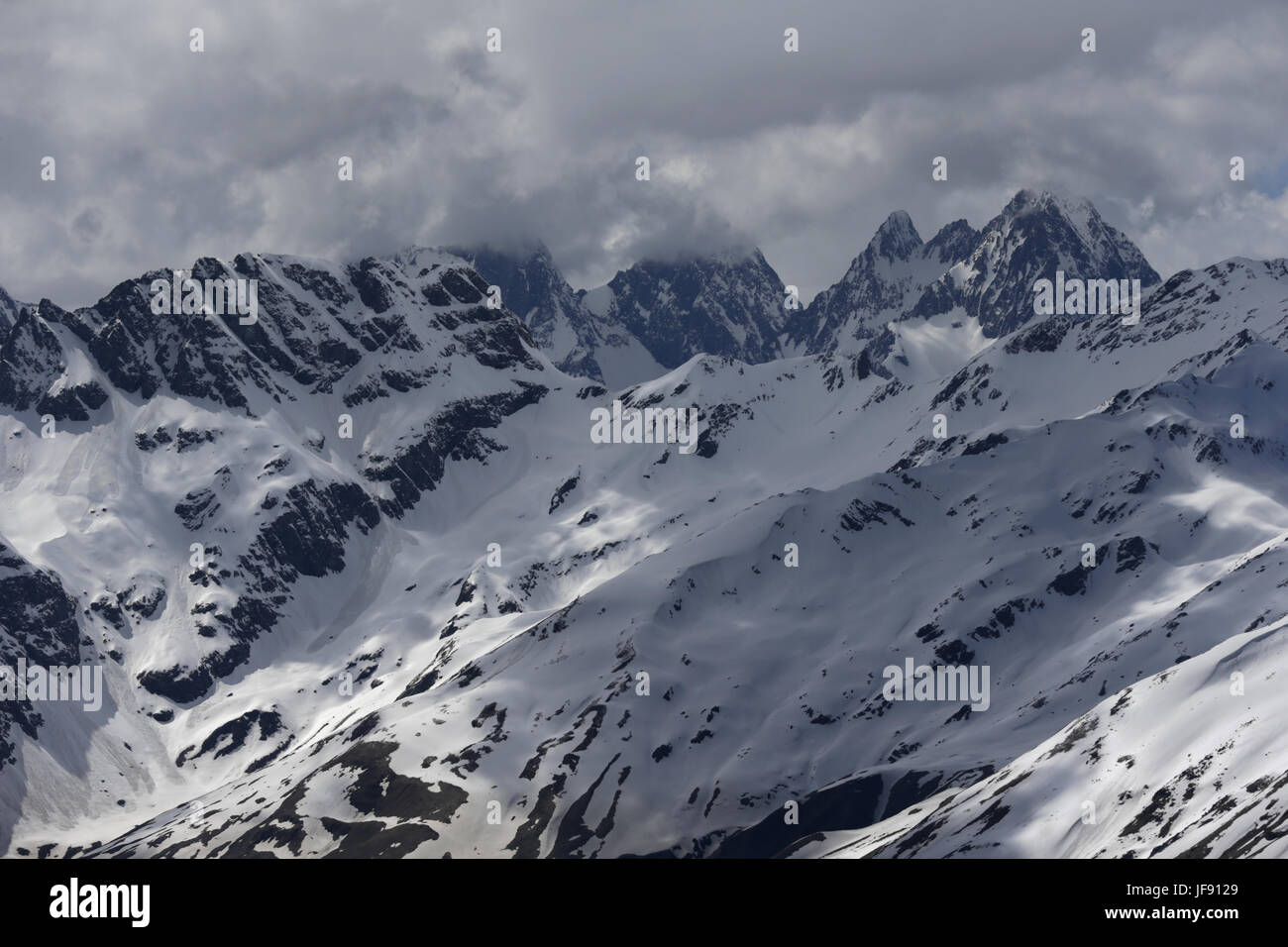 Snow-covered mountain tops. Russia, Caucasus. Stock Photo