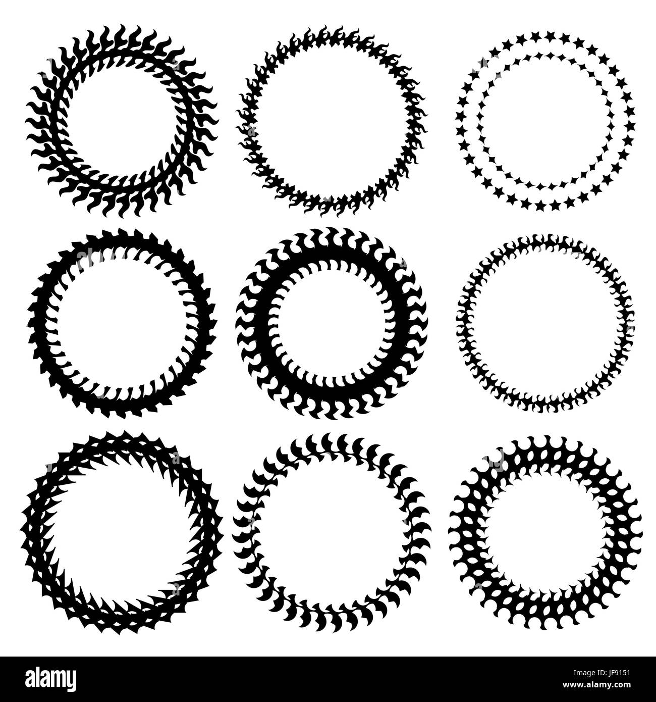 Set of Circle Decorative Frames Isolated on White Background Stock ...