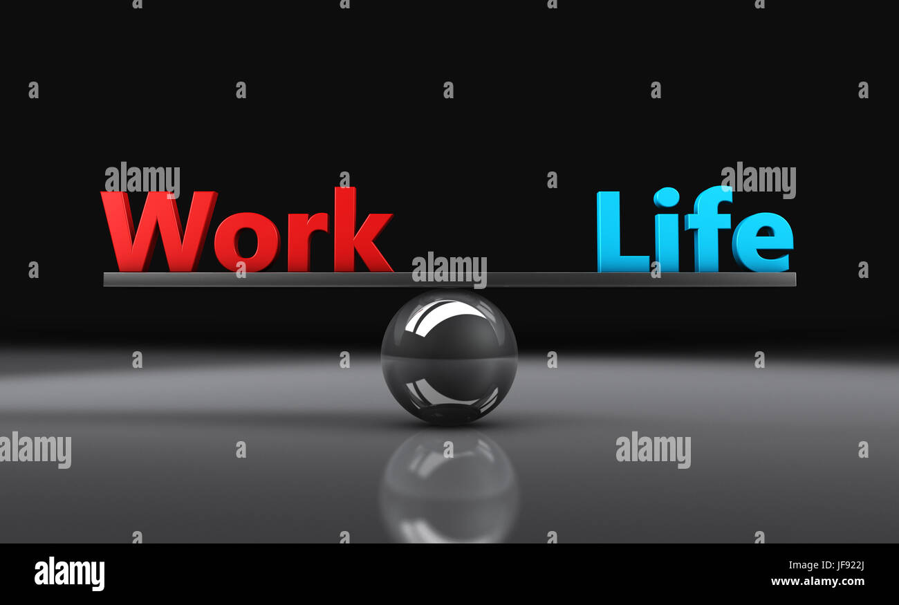Work life balance concept 3d illustration with balancing words on a ...