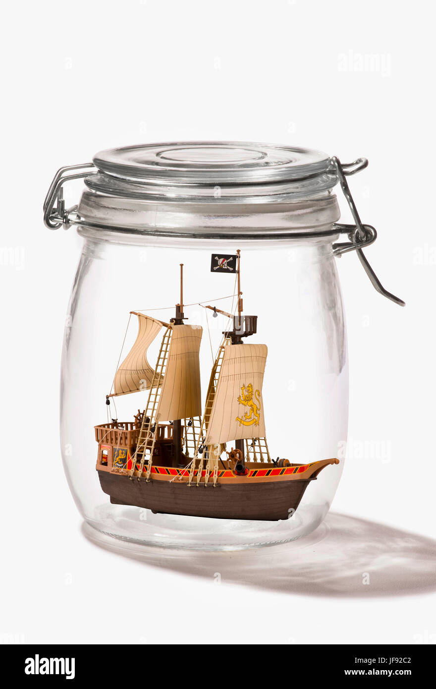 Pirate ship in a glass jar. Stock Photo