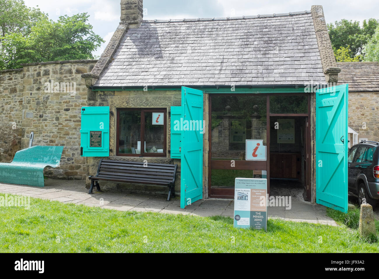 The Market Hall in the village of Eyam in the Derbyshire Peak District which now houses the tourist information centre Stock Photo