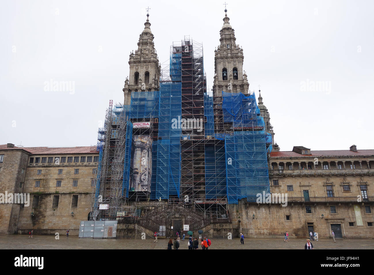 Santiago de Compostela cathedral covered in scaffolding in northern Spain Stock Photo