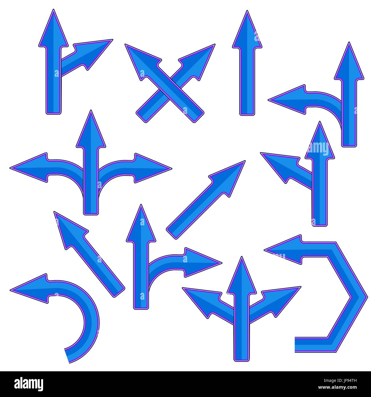 Set of Blue Arrows Isolated on White Background Stock Vector Image