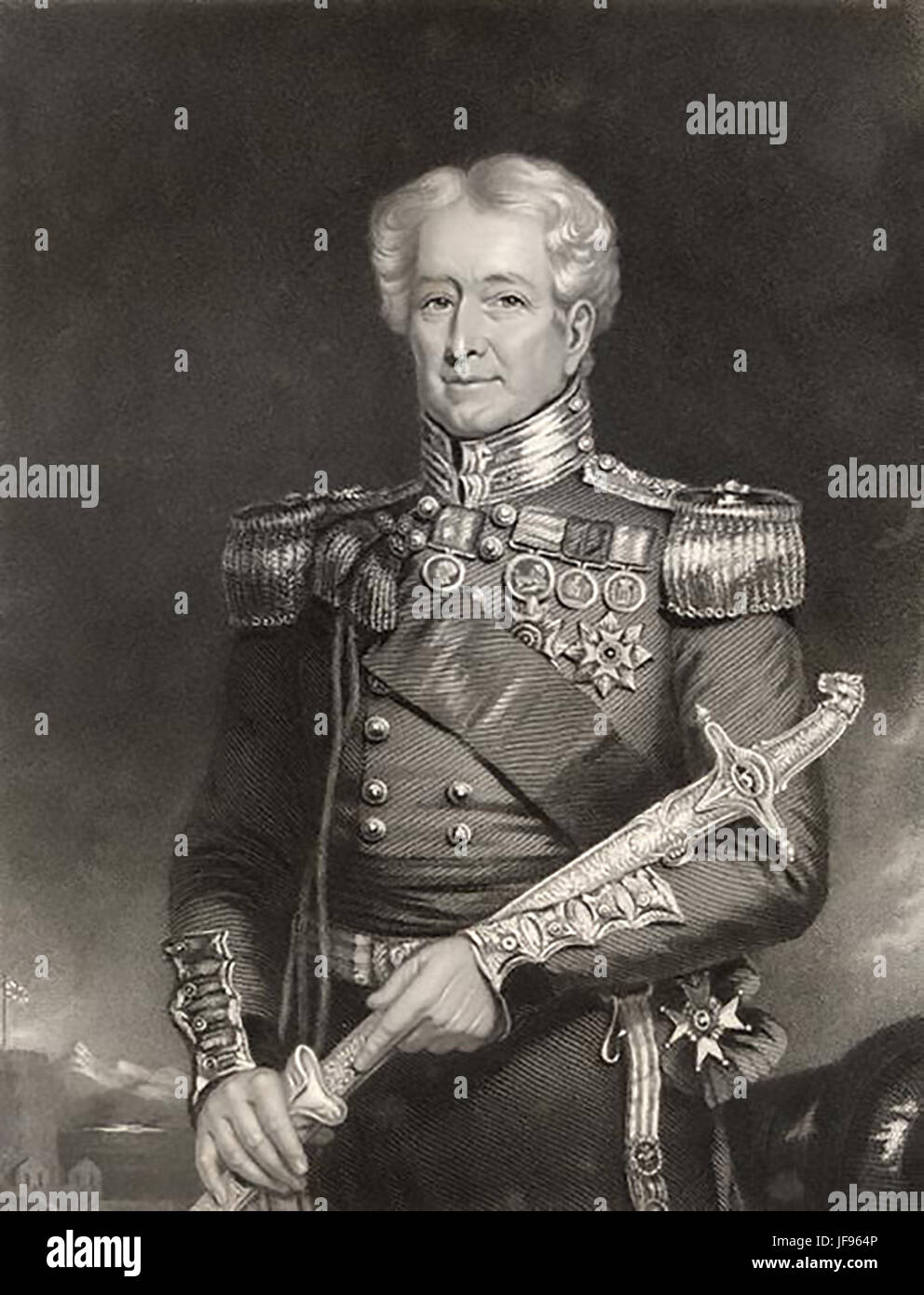 ROBERT SALE (1782-1845) British Army Major General  killed in action during the First Anglo-Sikh War of 1845-6. Engraving about 1819. Stock Photo