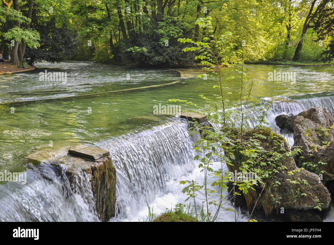 Brook in Munich called Eisbach, Germany Stock Photo