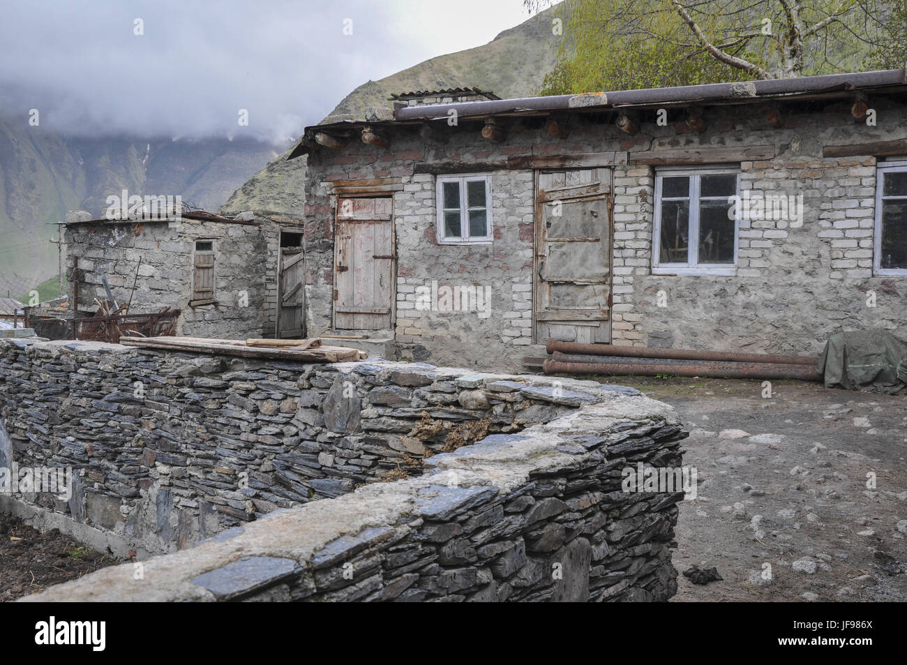 Farm in Gergeti, Georgia, Caucasus Stock Photo