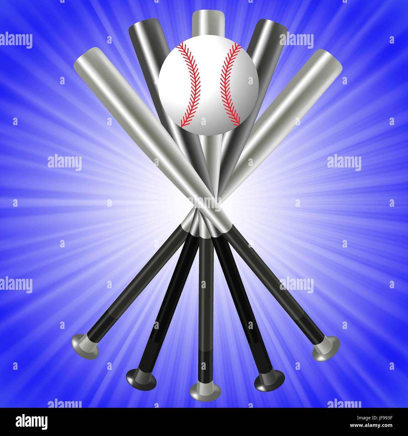 Baseball Bats and Ball Isolated on Blue Wave Background Stock Vector