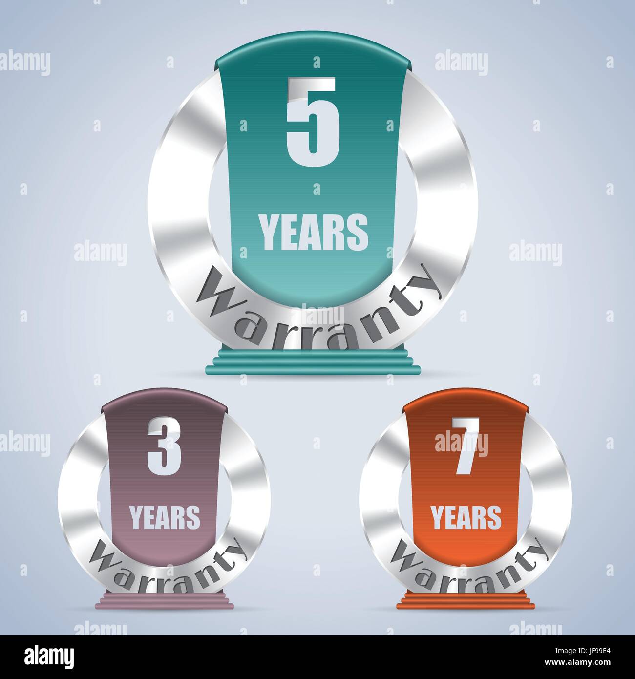 Seven five and three year warranty badges Stock Vector