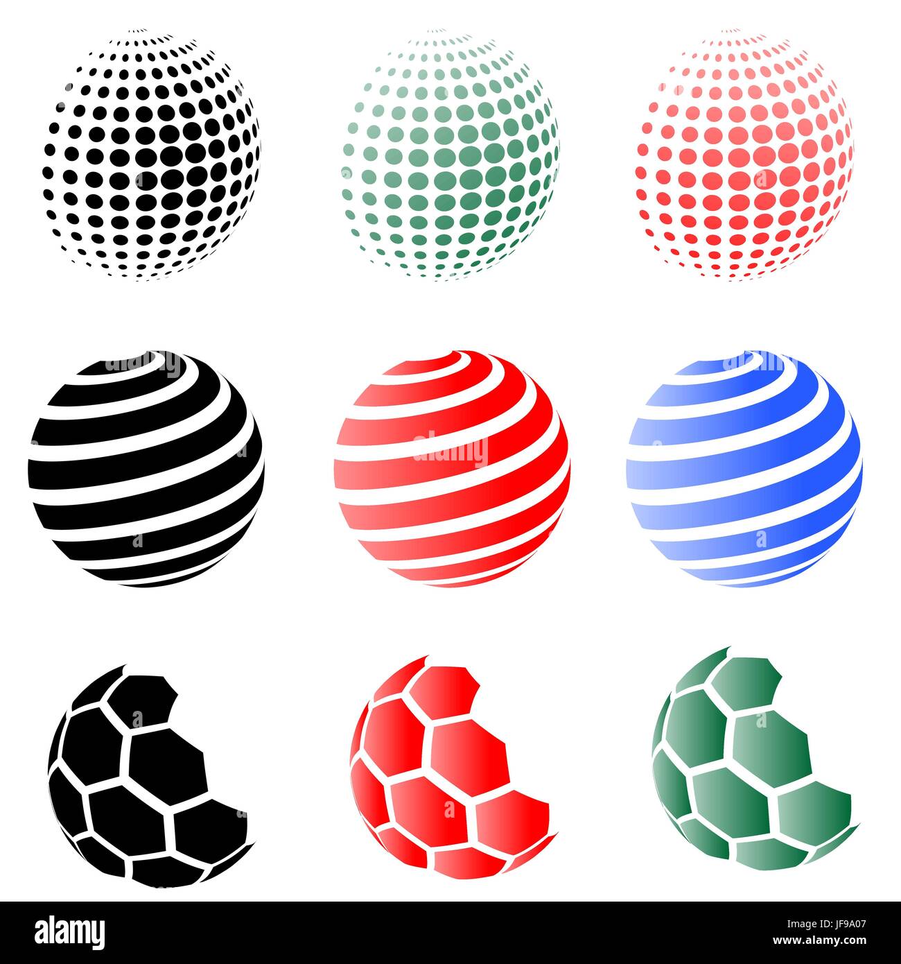 Set of Different Spheres Isolated on White Background Stock Vector